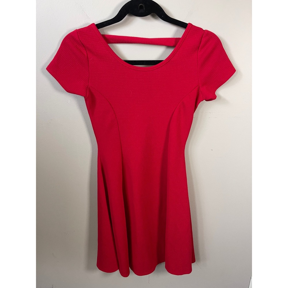 Olivia Rae Red Textured Skater Dress Cutout Back Short Sleeve coquette chic